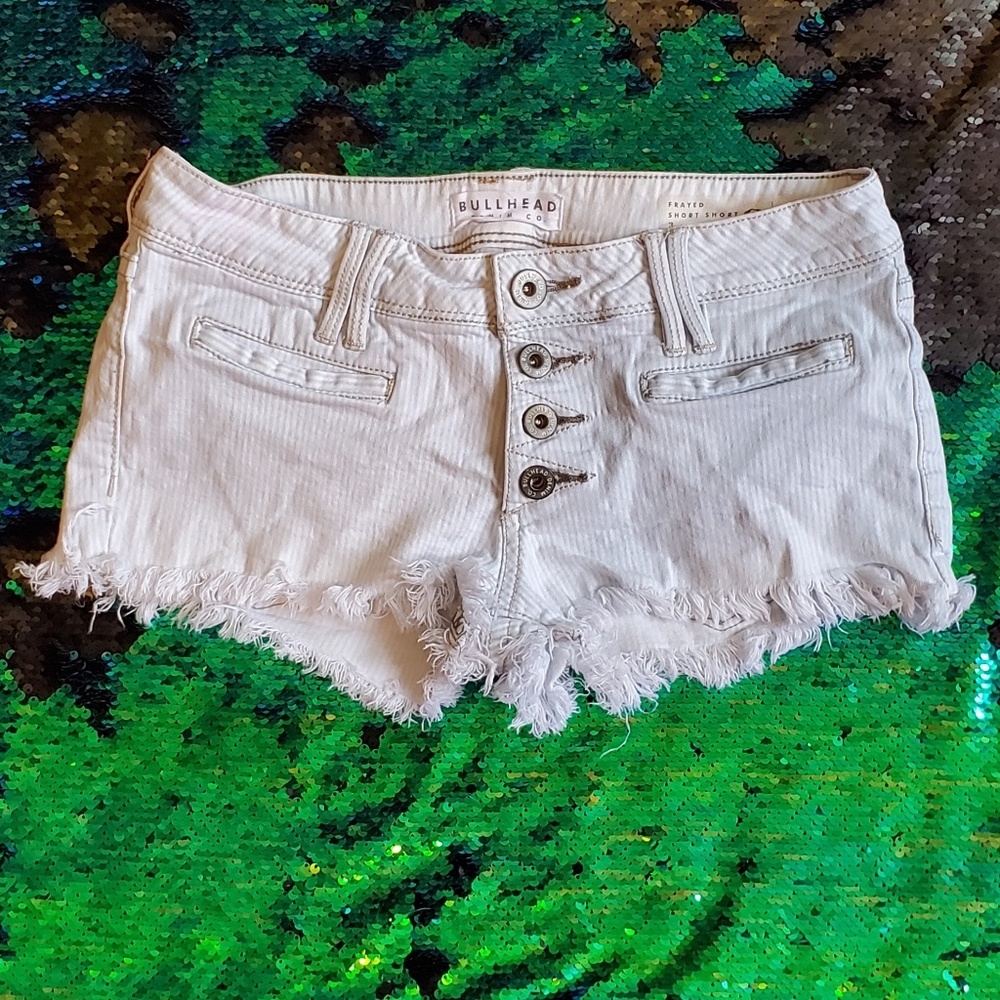 Button up striped frayed shorts